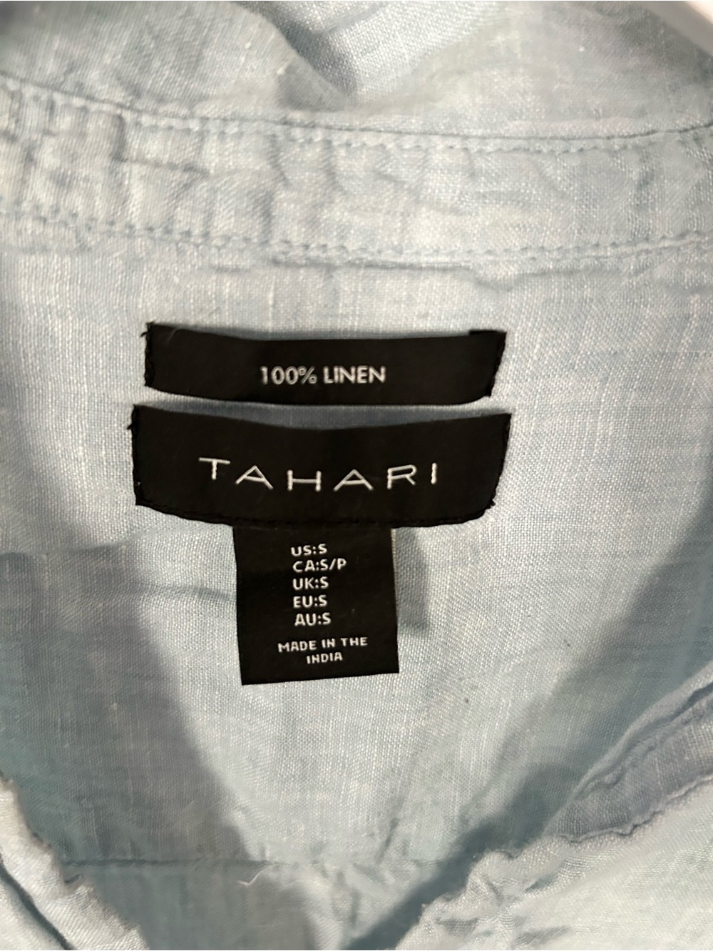 Tahari Pale Blue Linen Split-Neck Tunic - Picture 2 of 2